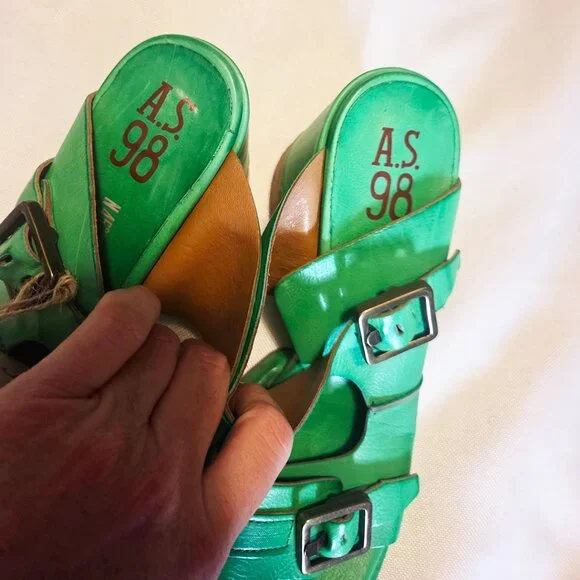 A.S.98 Green Leather Heeled Sandals, NWT, Womens EU 40/US 9.5-10 - Picture 5 of 5